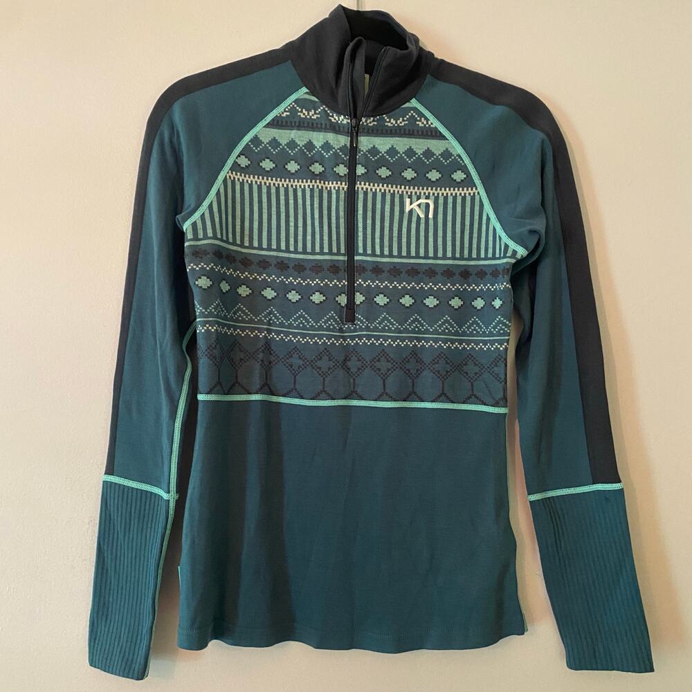 Kari Traa Blue Acrylic Wool Blend Quarter Zip Pullover Lounge Women's size Small